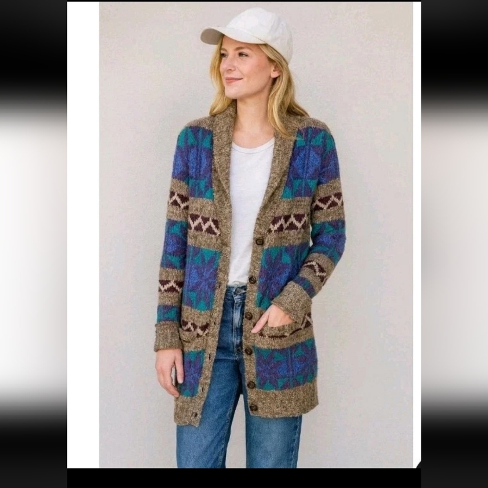 Forever 21 Eclectic Grandpa Cardigan Size M Fair Isle Nordic Shawl Neck Wool